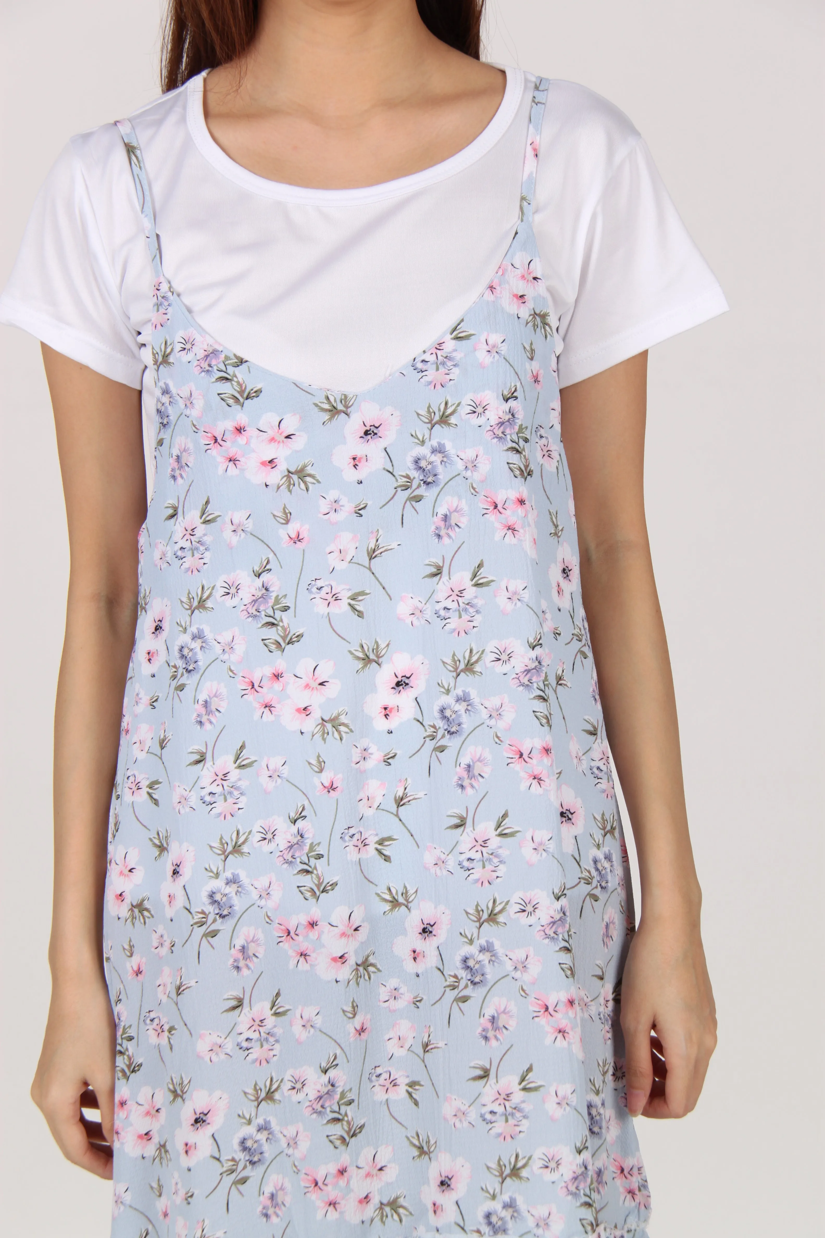 2 Piece Floral Slip Dress in Light Blue