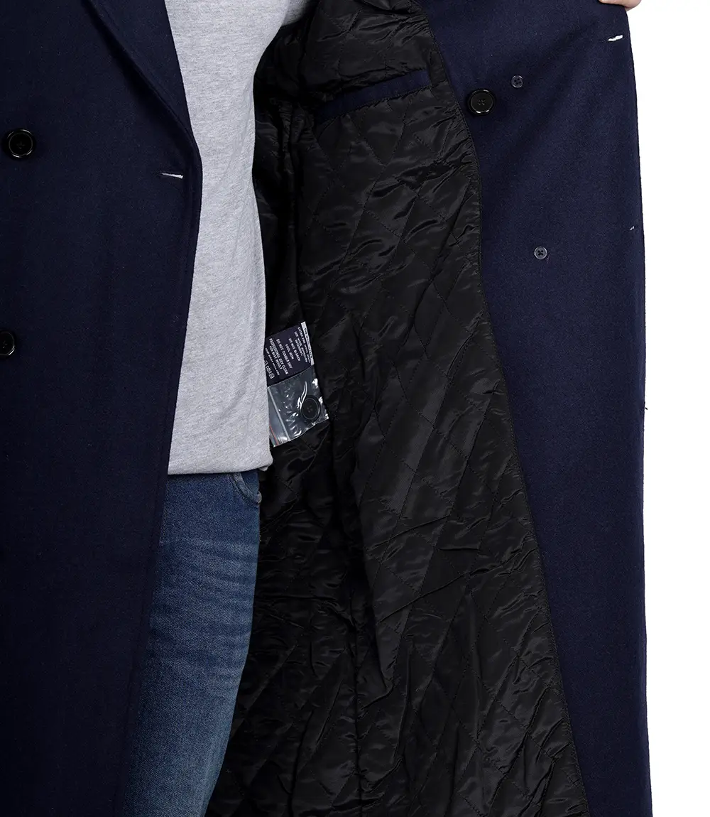 Aaron Men's Blue Double Breasted Long Wool Coat