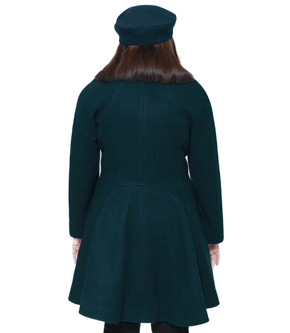 Ana Women's Forest Green Double Breasted Flare Wool Coat - Regular Fit