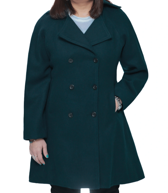 Ana Women's Forest Green Double Breasted Flare Wool Coat - Regular Fit