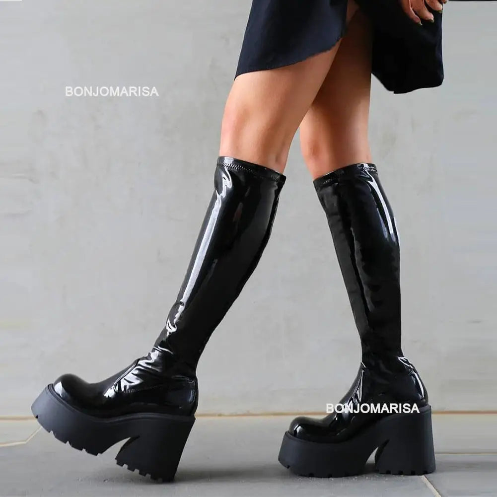 Ankle Boots Platform Thick Sole Chunky Heels