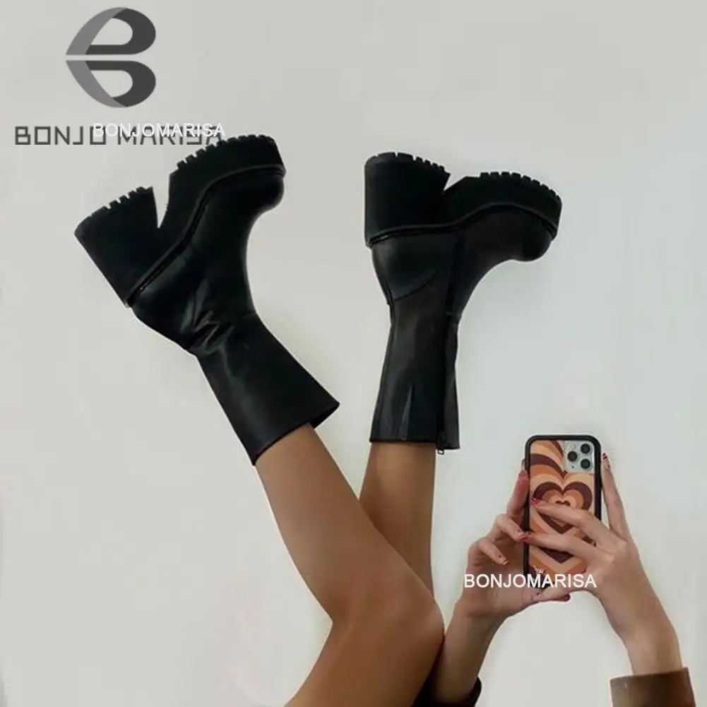 Ankle Boots Platform Thick Sole Chunky Heels