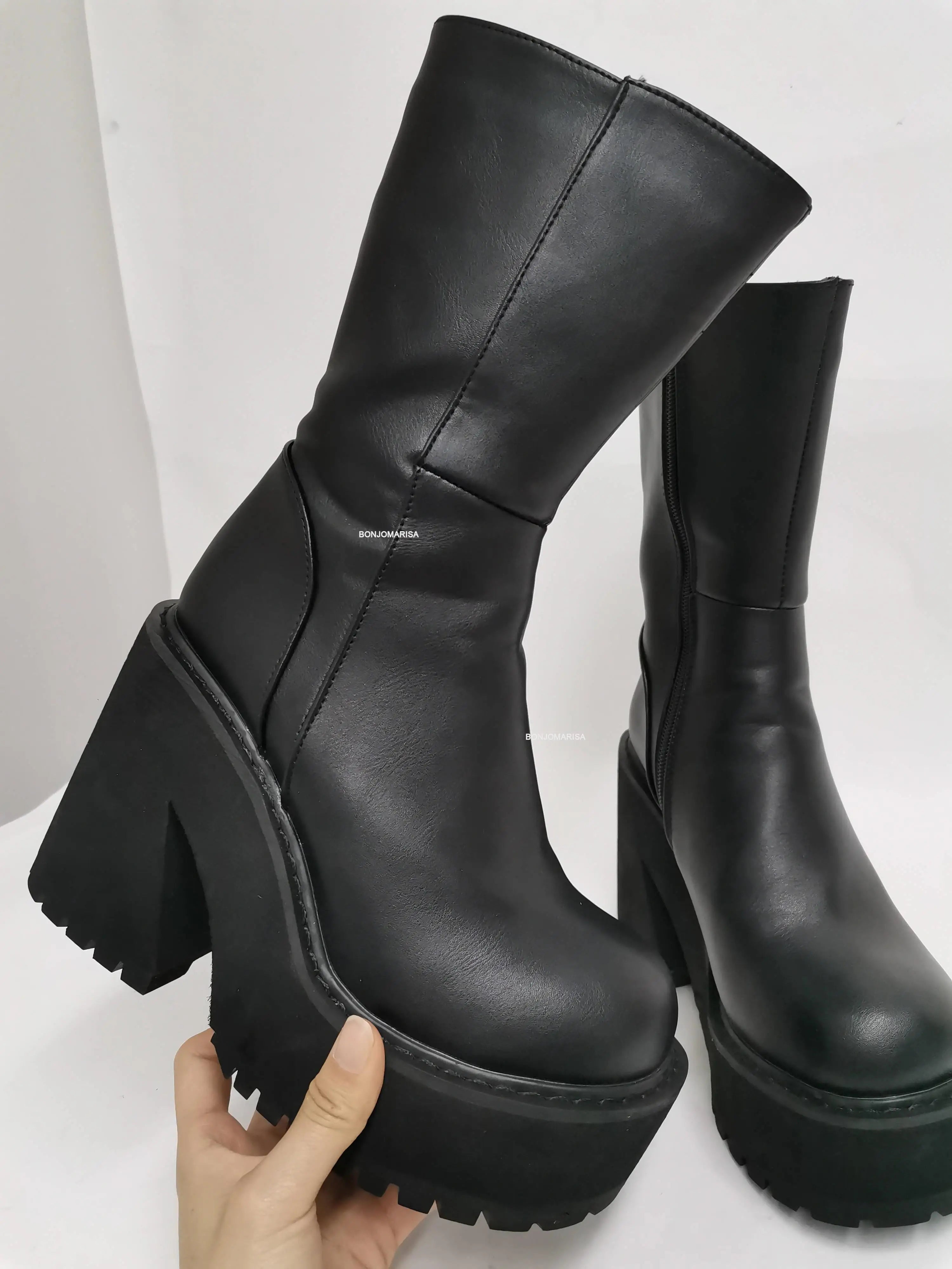 Ankle Boots Platform Thick Sole Chunky Heels