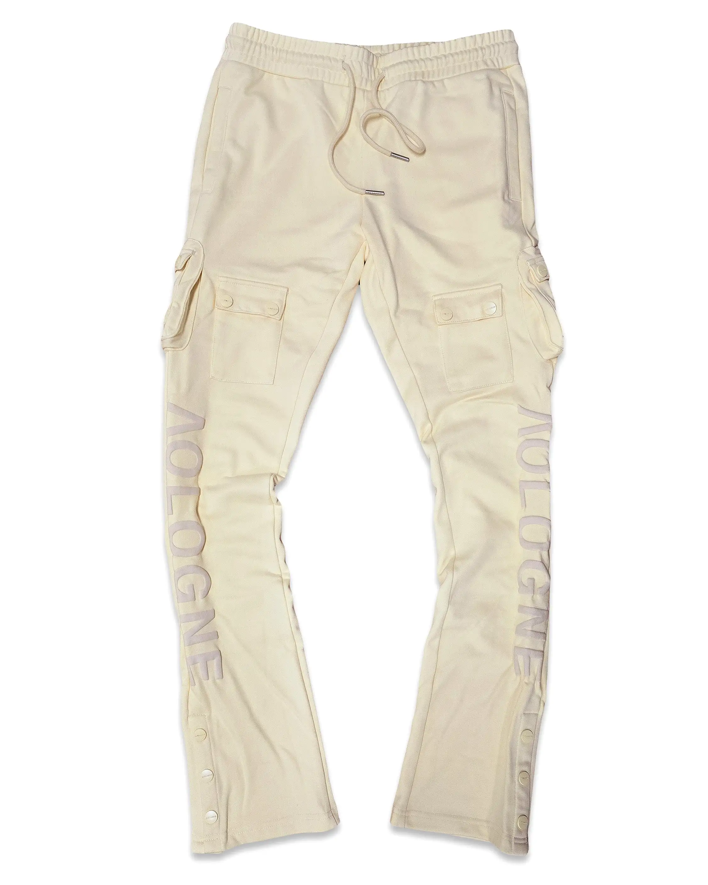 AOLOGNE STAND ALONE WASH STACKED CARGO JOGGERS (CREAM)