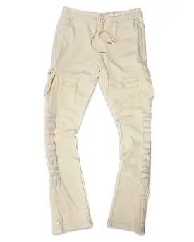 AOLOGNE STAND ALONE WASH STACKED CARGO JOGGERS (CREAM)