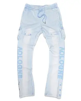 AOLOGNE STAND ALONE WASH STACKED CARGO JOGGERS (POWDER BLUE)