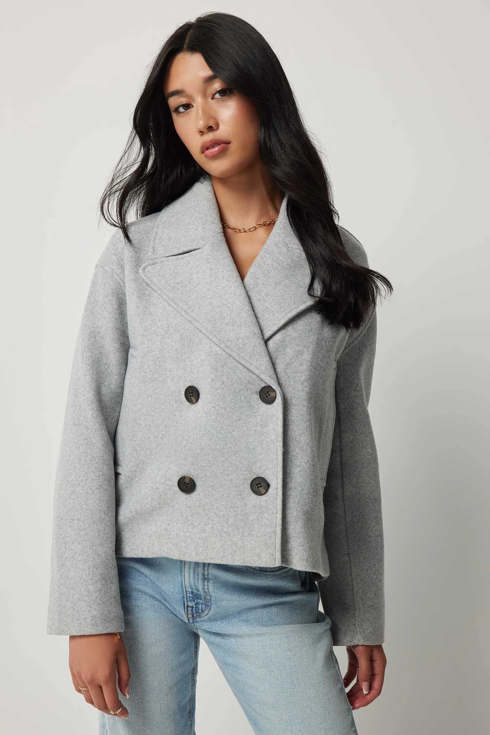 Ardene Ardene Brushed Felt Peacoat in Light Grey | Size | Polyester