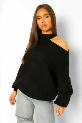 Asymmetric Neckline Knitted Sweater