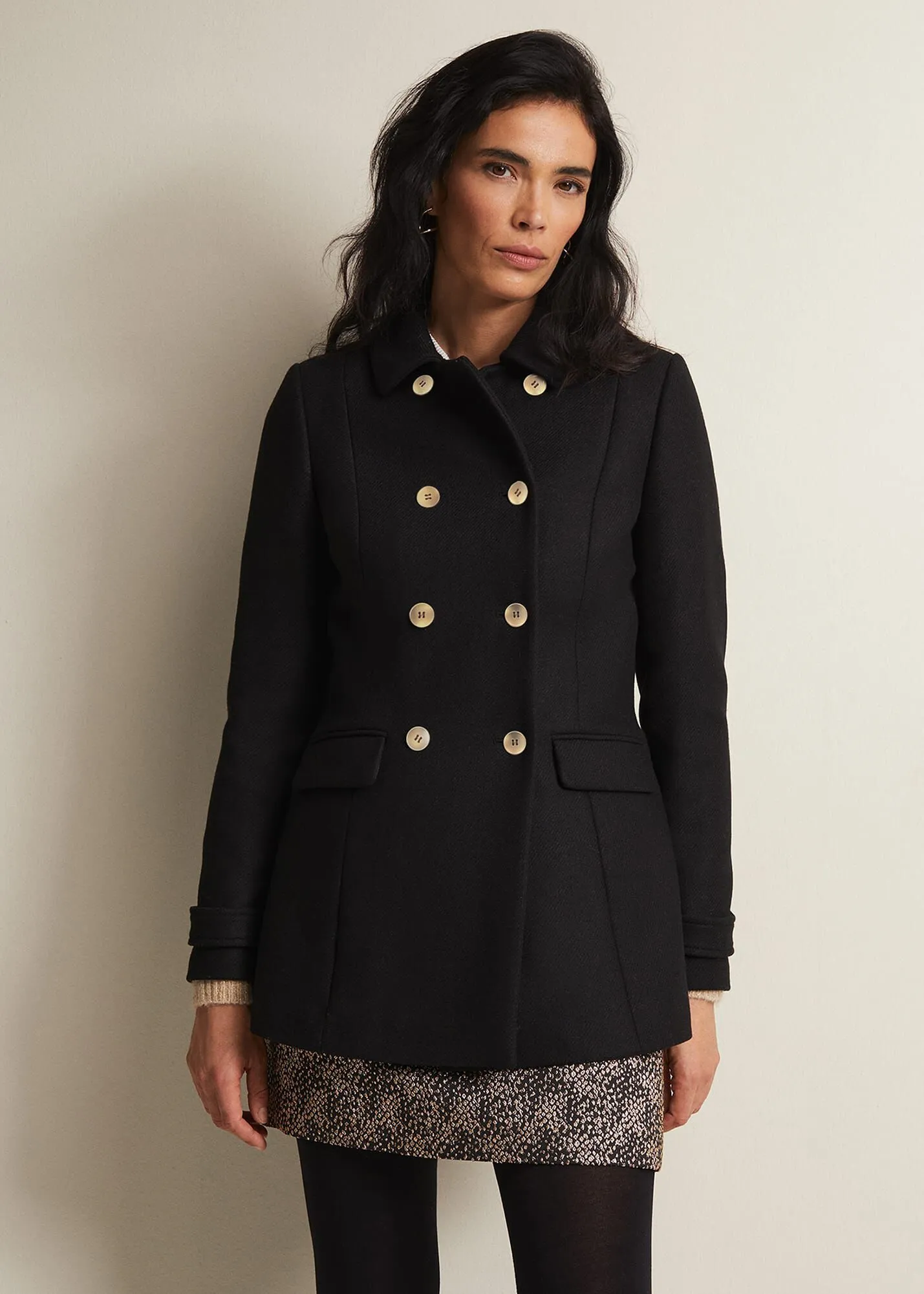 Aurelie Black Wool Smart Peacoat