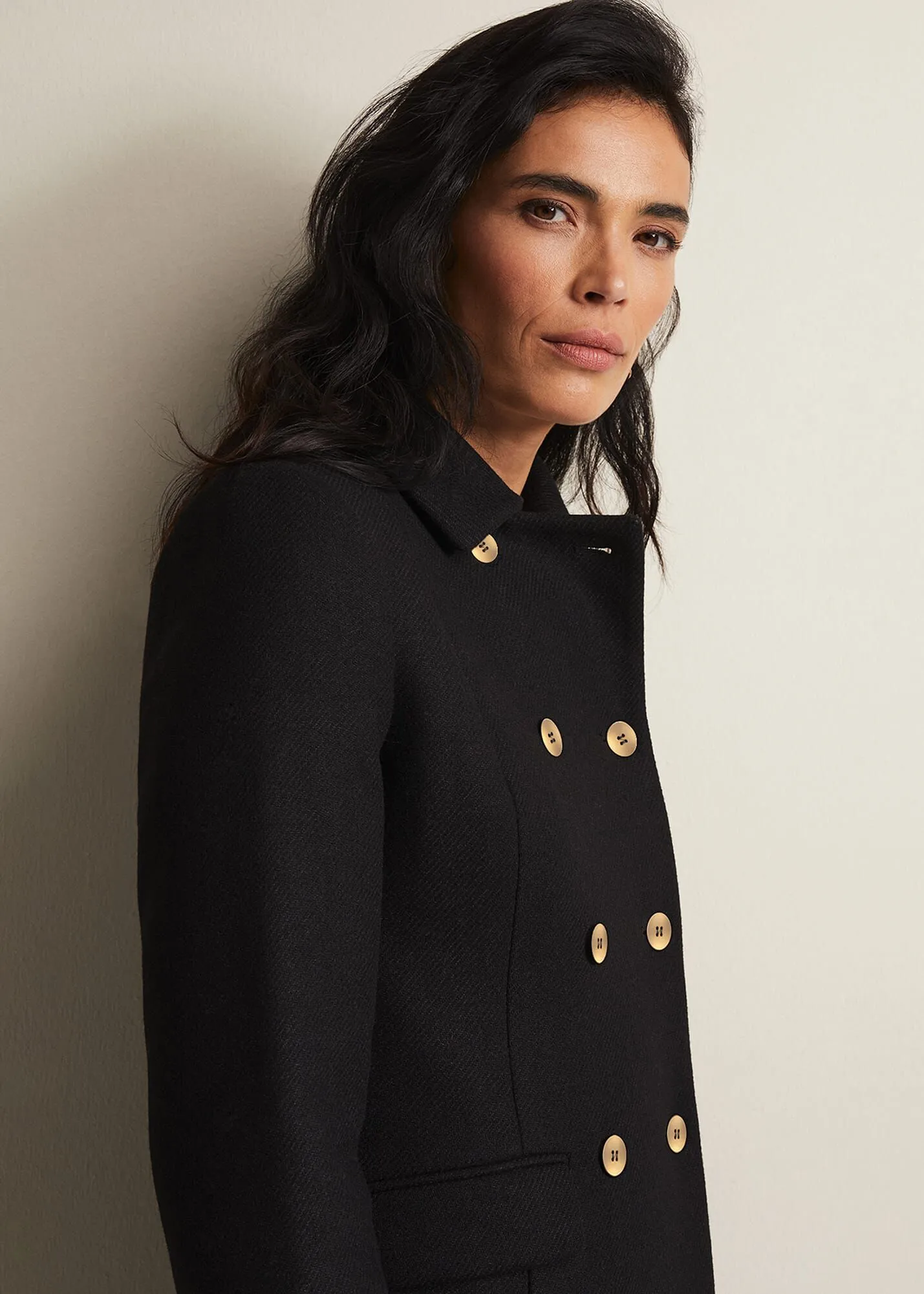 Aurelie Black Wool Smart Peacoat