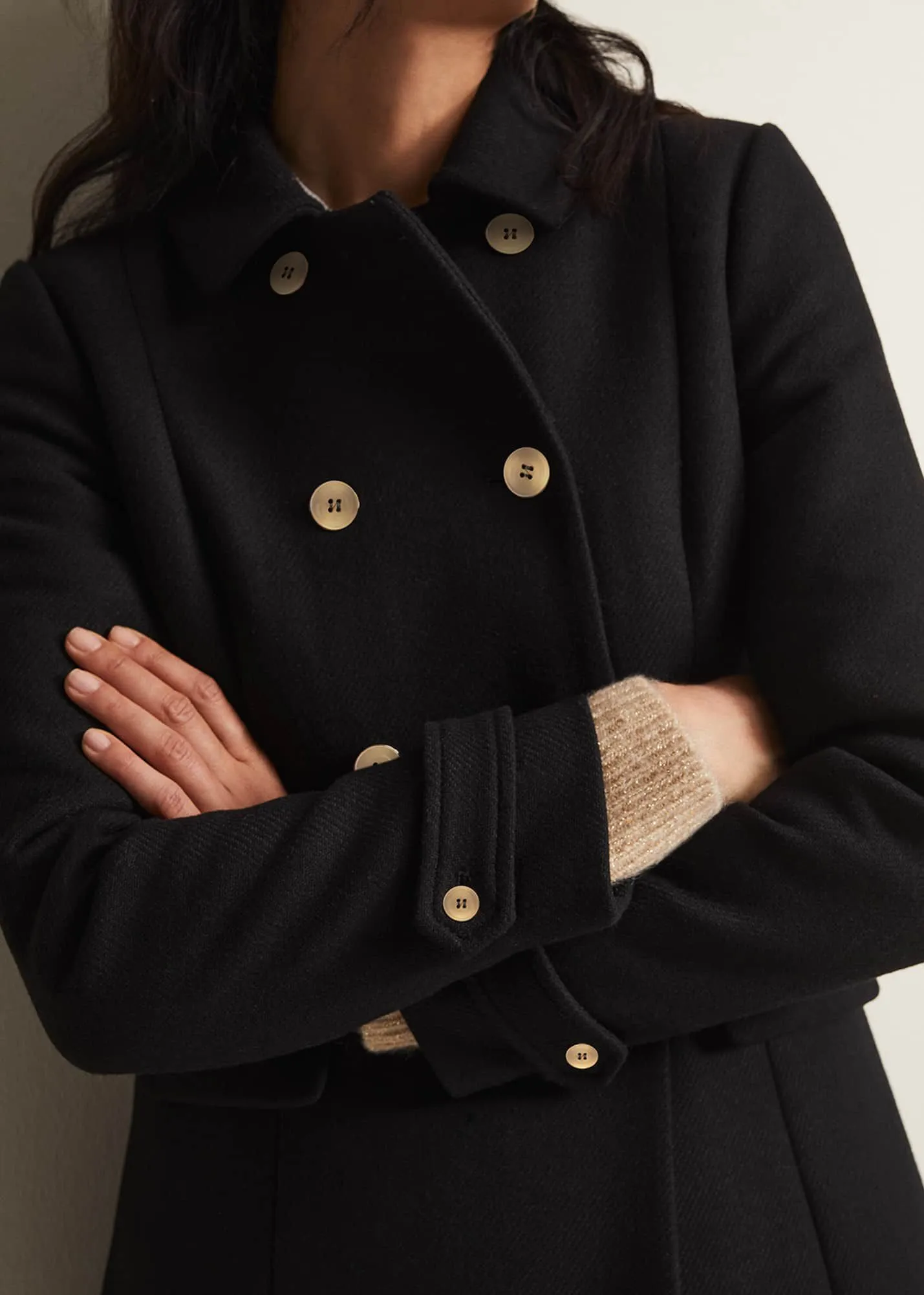 Aurelie Black Wool Smart Peacoat