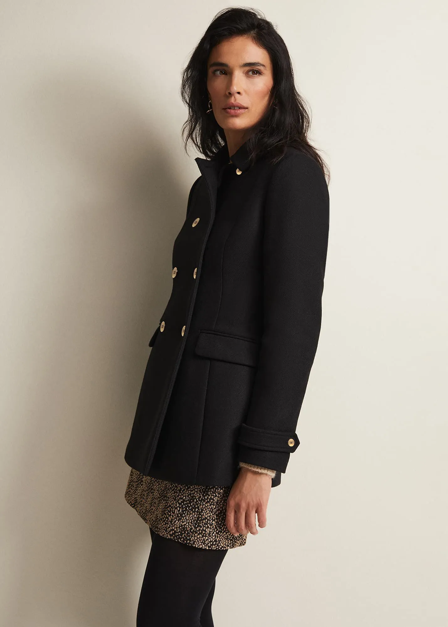 Aurelie Black Wool Smart Peacoat