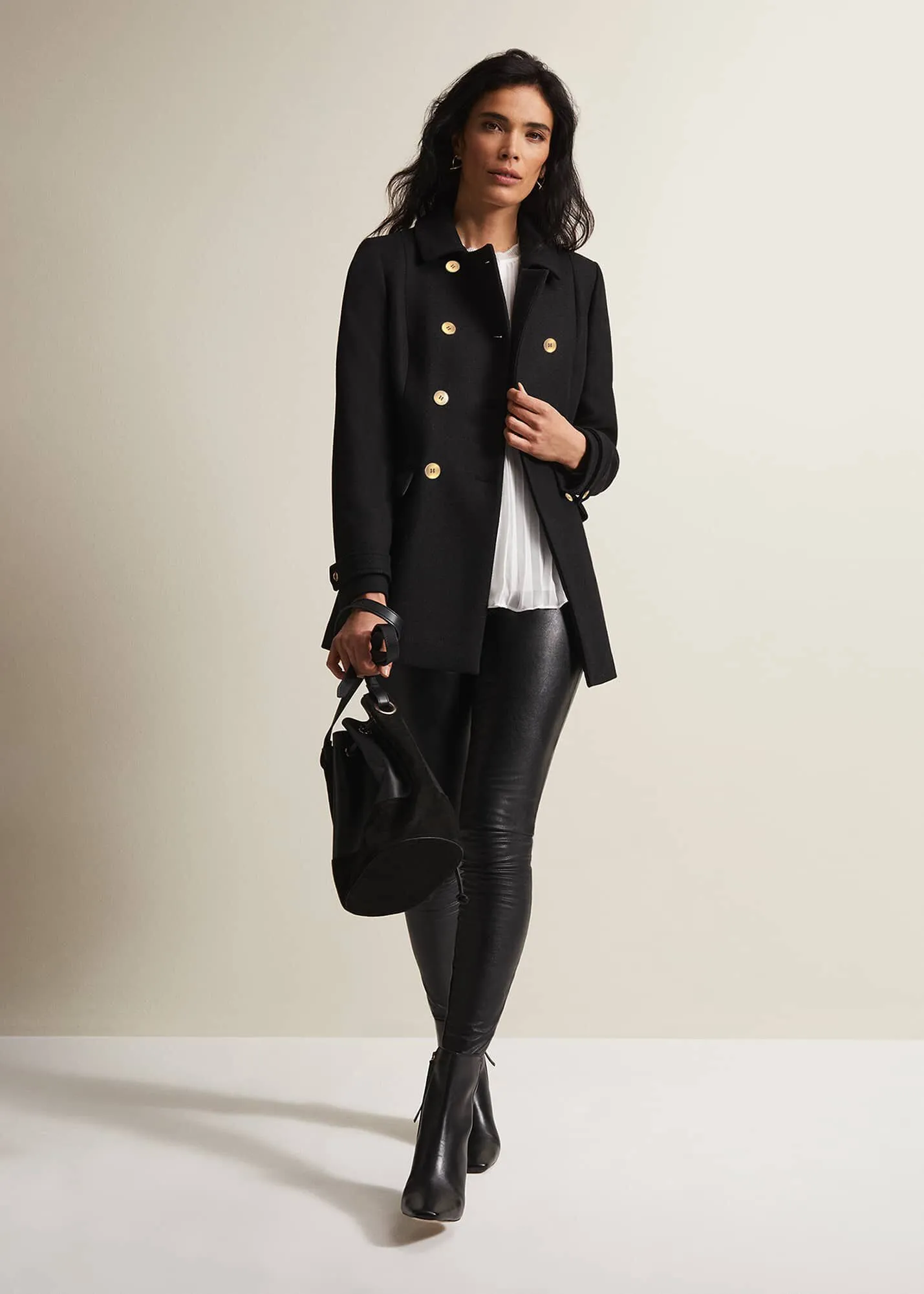 Aurelie Black Wool Smart Peacoat