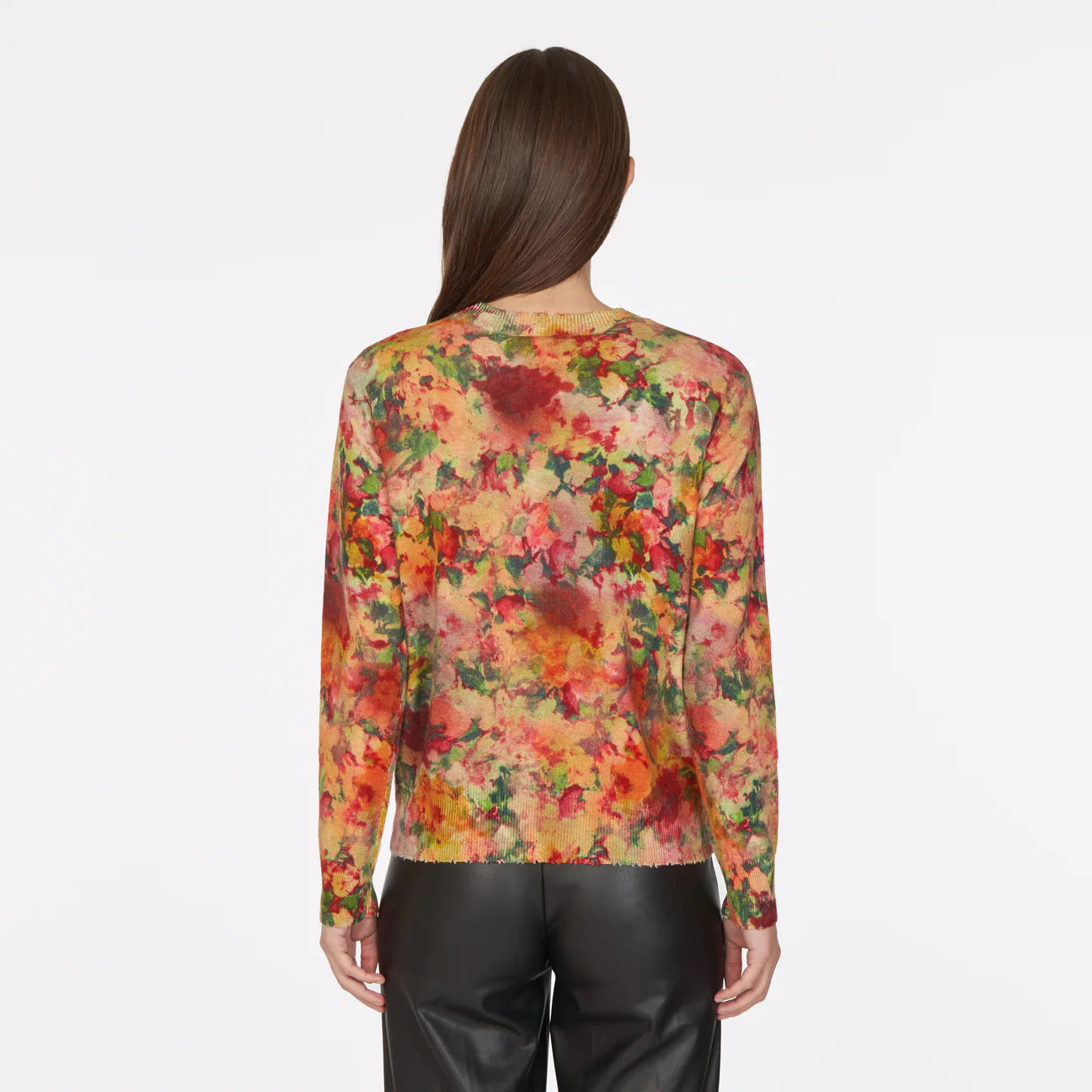 Autumn Cashmere - Floral Print Distressed Crew - Paprika Multi