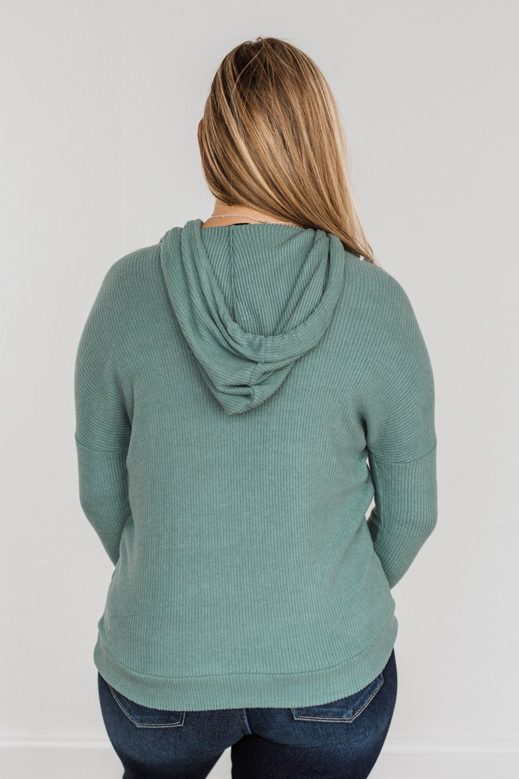 Be Your Best Drawstring Knit Hoodie- Dusty Jade