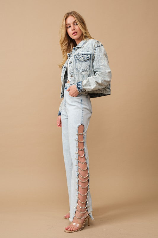 Bejeweled Trim Stretch Denim Jeans [online exclusive]