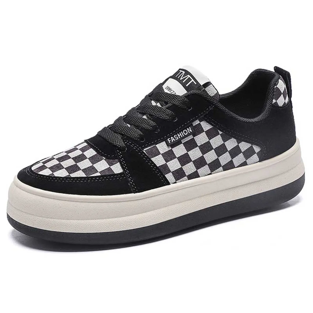 Black check pattern lace up shoe sneaker