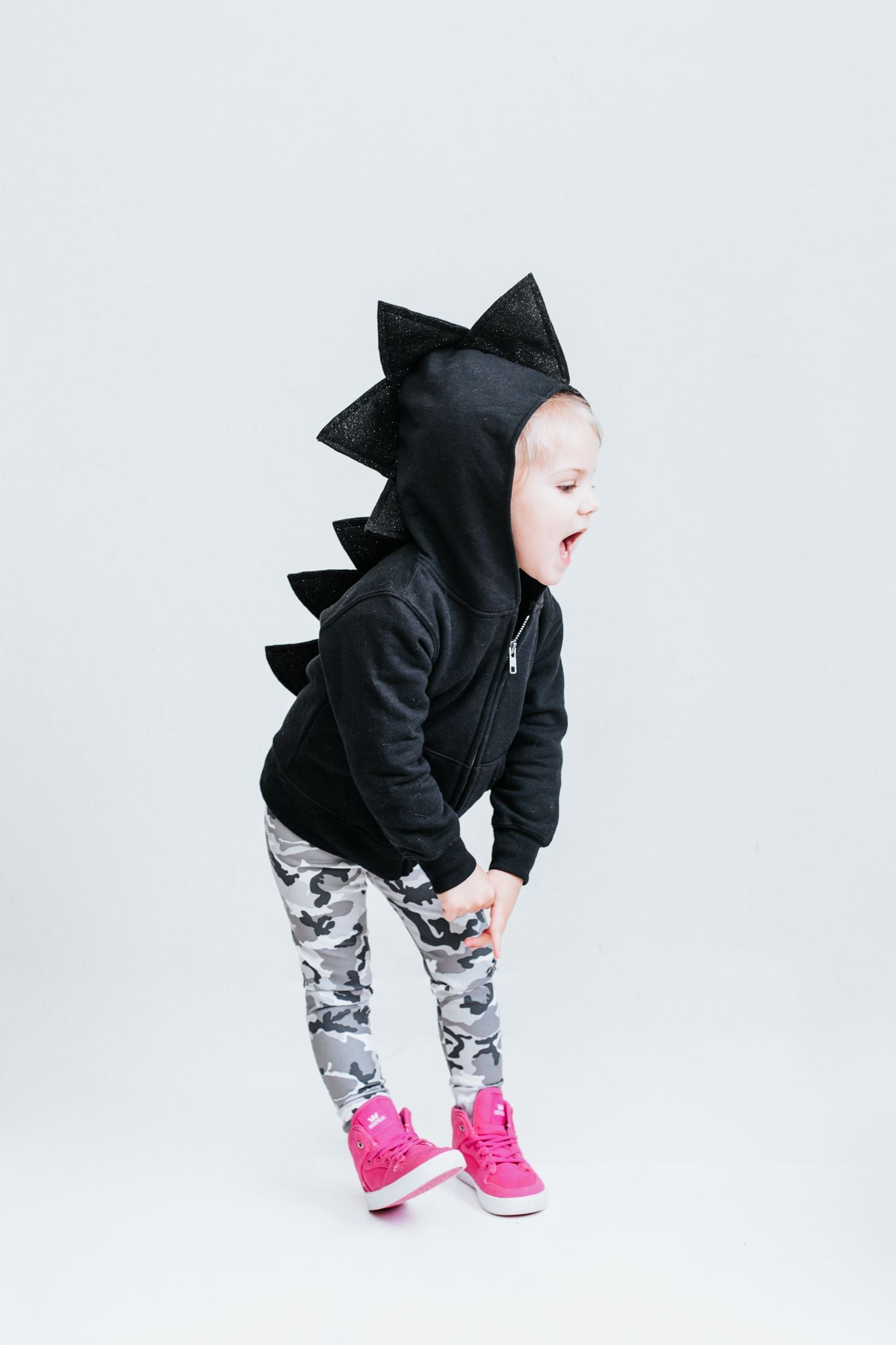 Black Glitter Dinosaur Hoodie - Kids Sparkle Black Dragon Costume