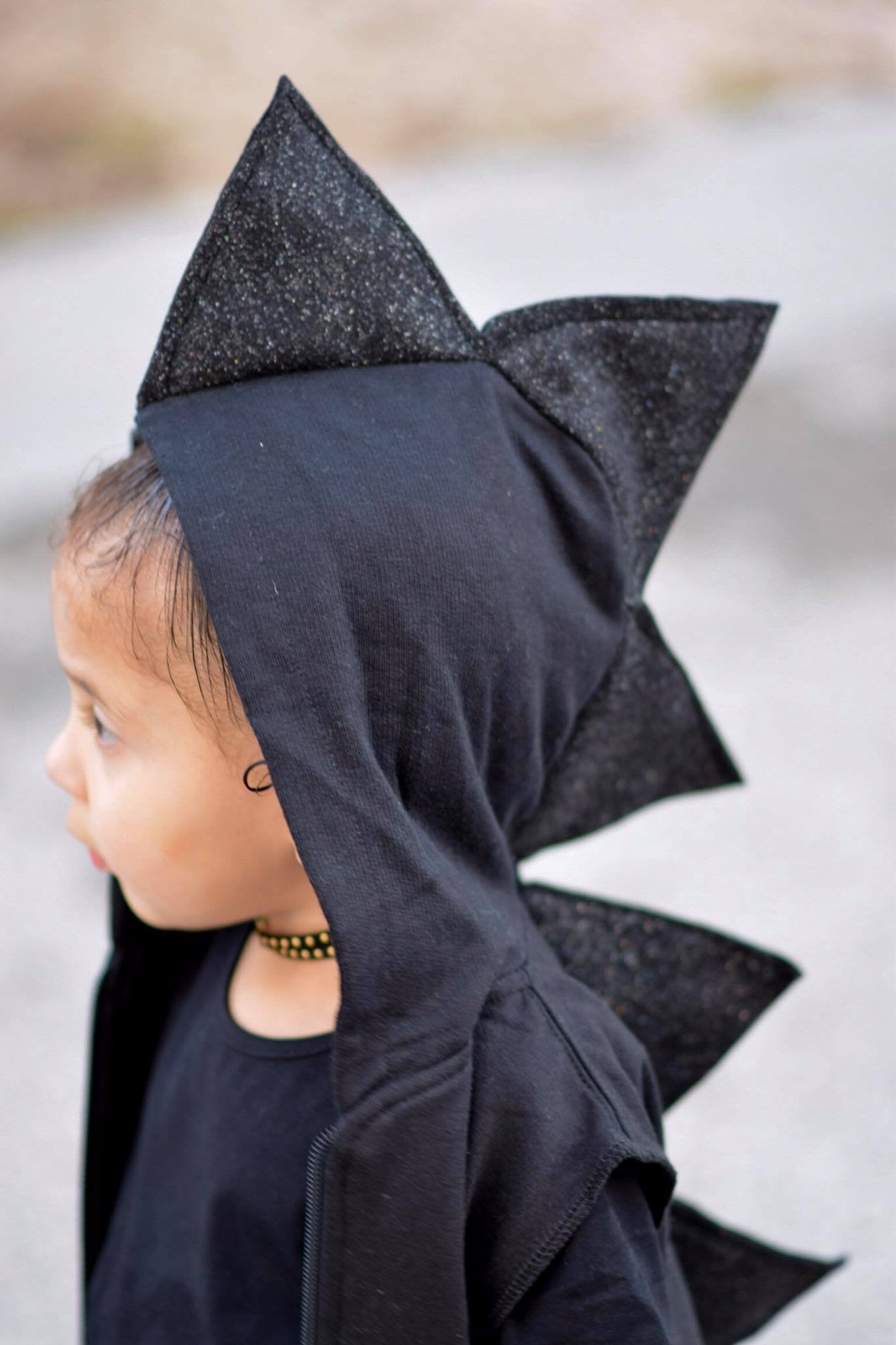 Black Glitter Dinosaur Hoodie - Kids Sparkle Black Dragon Costume