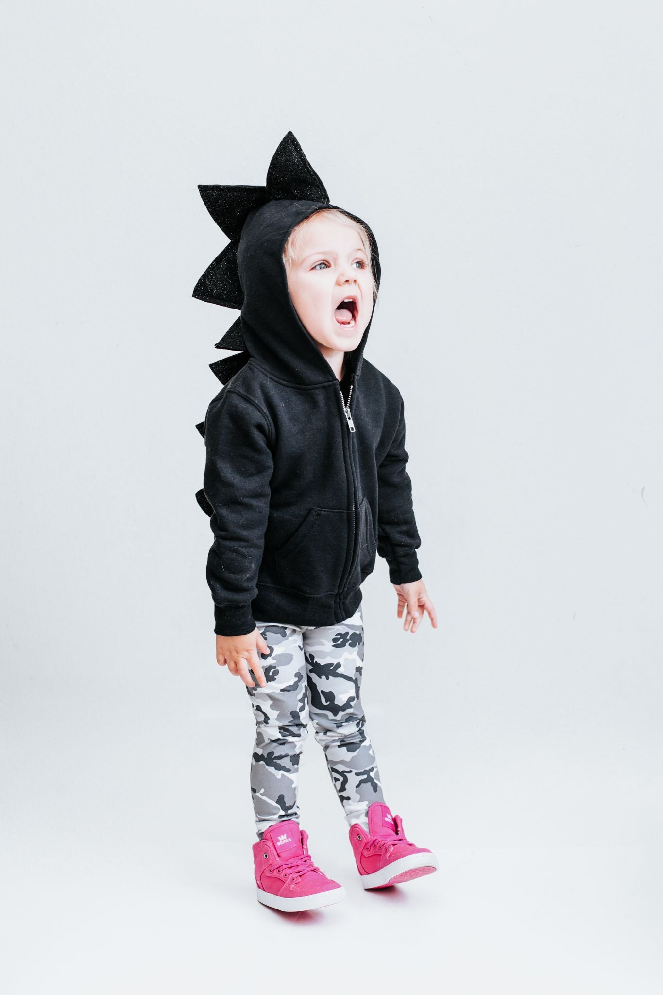 Black Glitter Dinosaur Hoodie - Kids Sparkle Black Dragon Costume