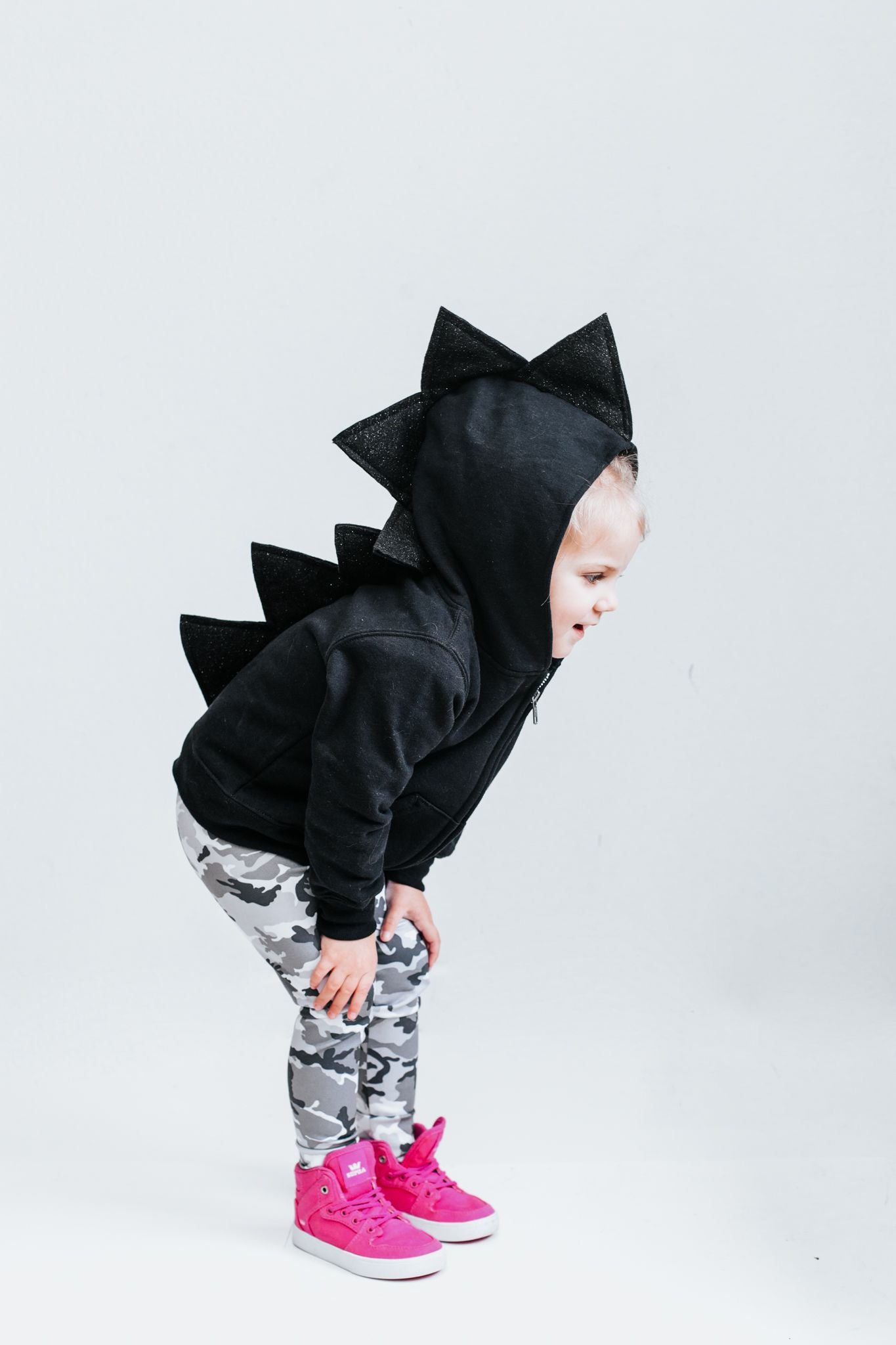 Black Glitter Dinosaur Hoodie - Kids Sparkle Black Dragon Costume