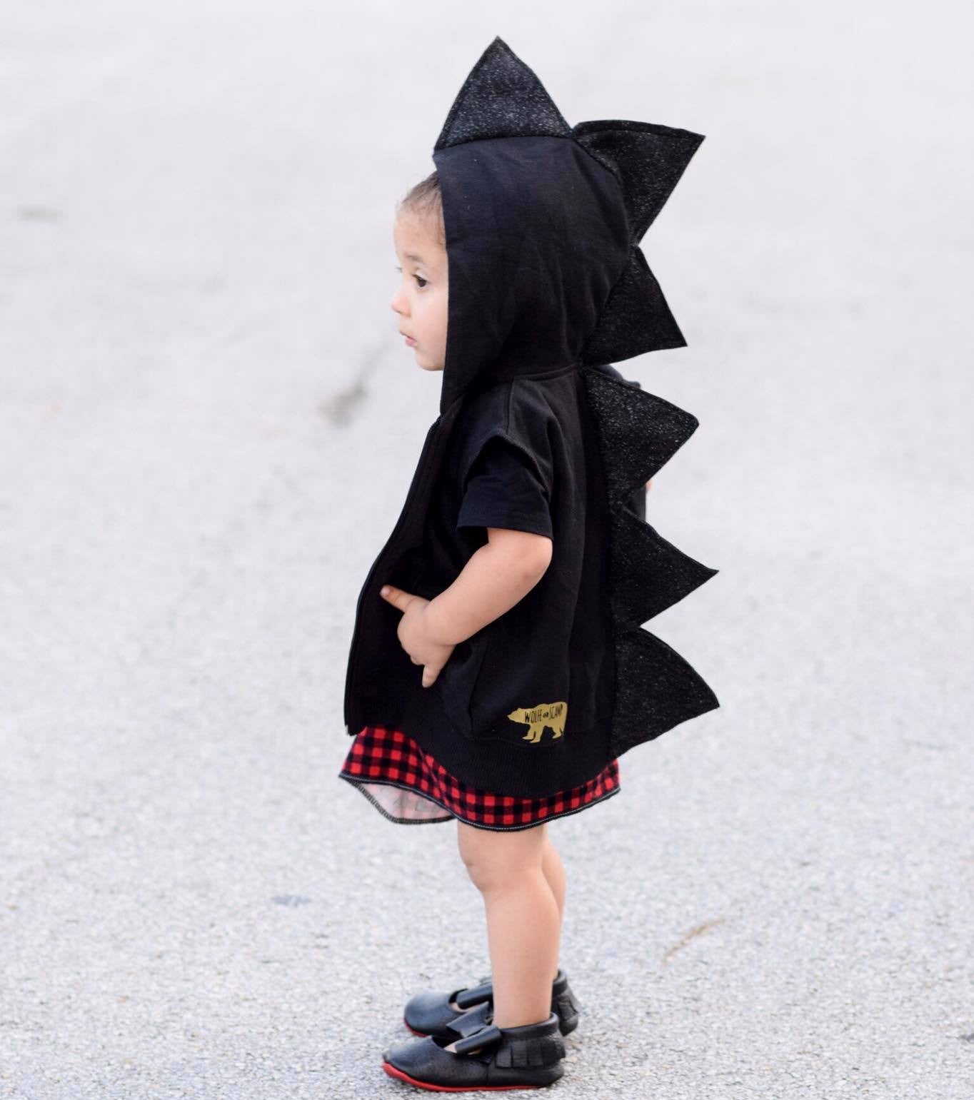 Black Glitter Dinosaur Hoodie - Kids Sparkle Black Dragon Costume