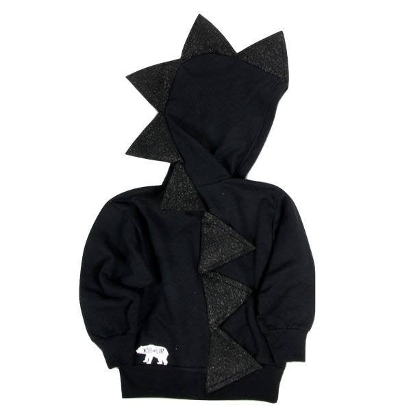 Black Glitter Dinosaur Hoodie - Kids Sparkle Black Dragon Costume