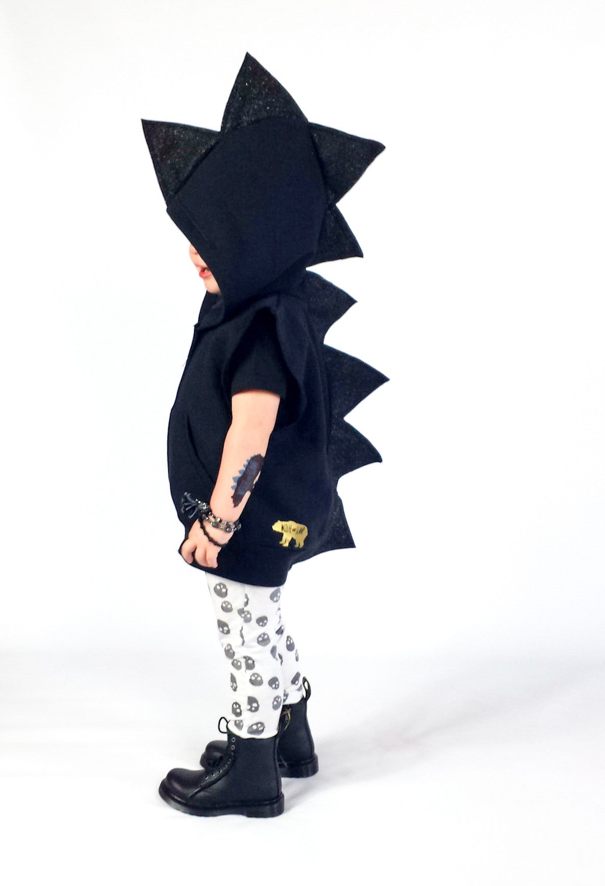 Black Glitter Dinosaur Hoodie - Kids Sparkle Black Dragon Costume