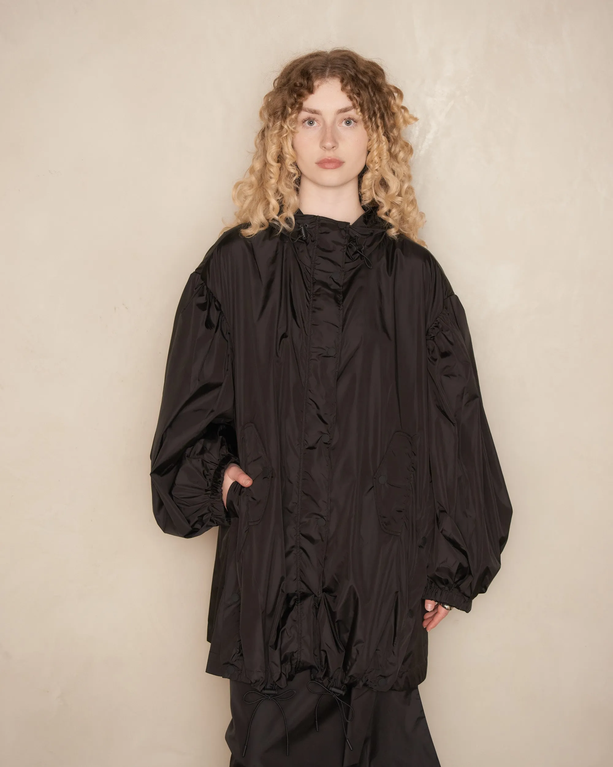 Black Trapeze Puff Sleeve Parka