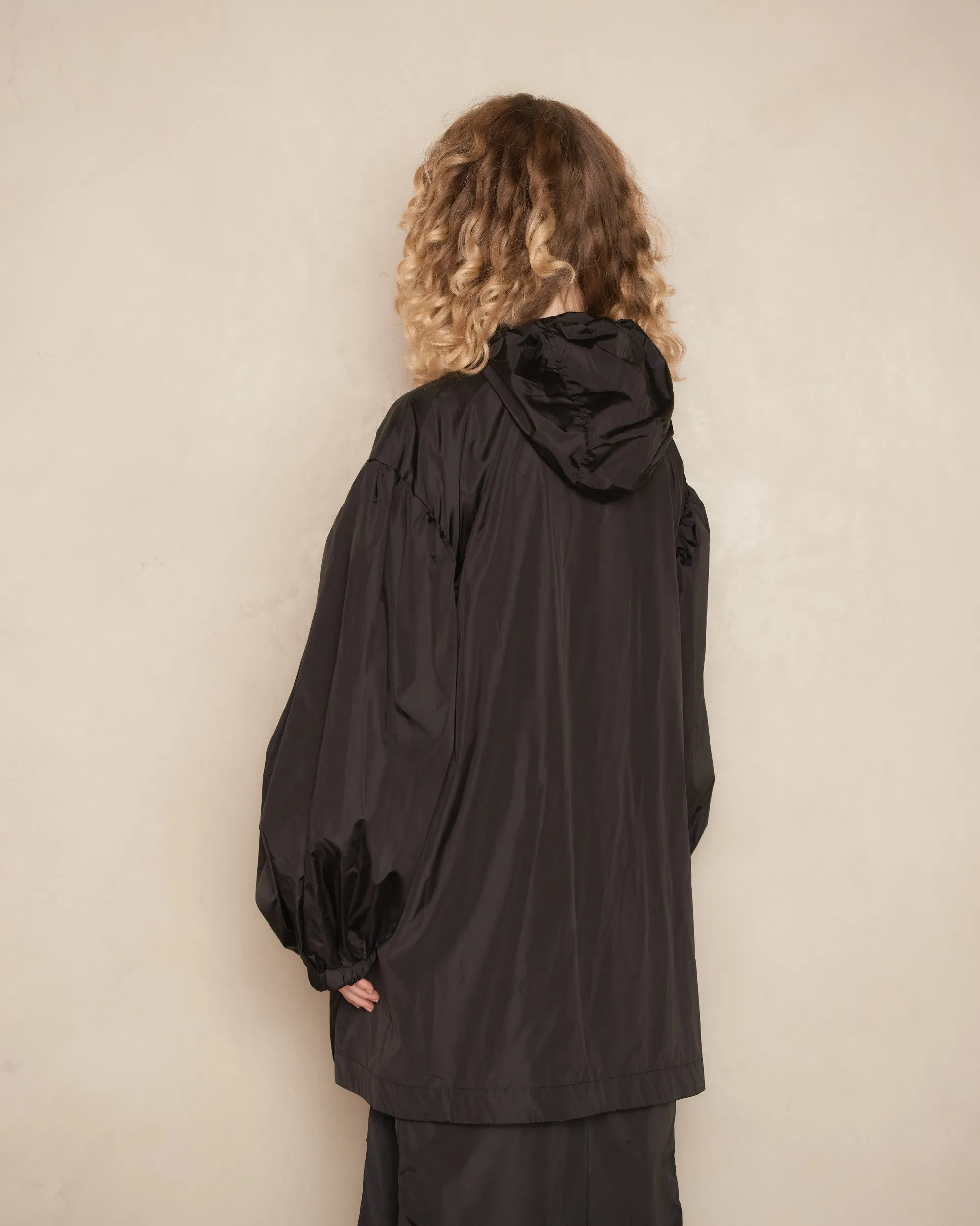 Black Trapeze Puff Sleeve Parka