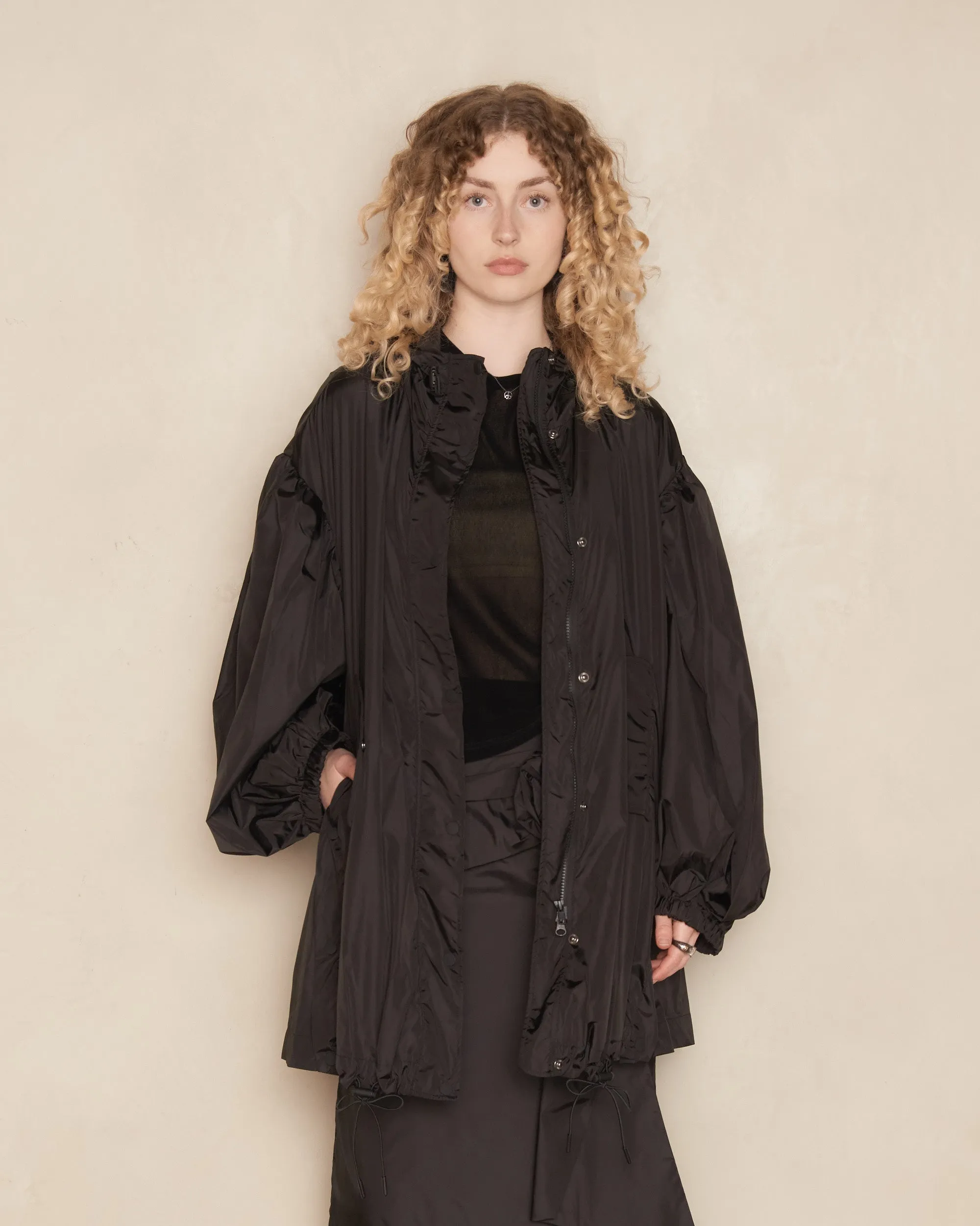 Black Trapeze Puff Sleeve Parka