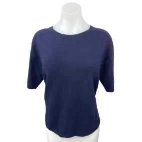 Bloomingdale’s Women's Blue 100% Cashmere Crewneck Short Sleeve Sweater Top Sz L