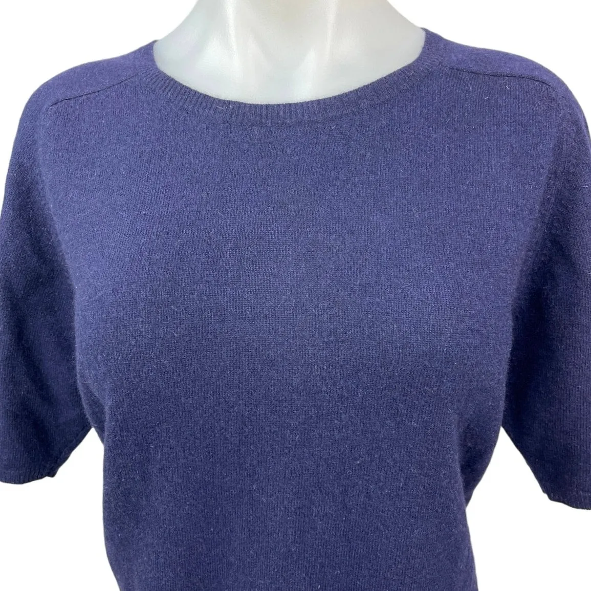 Bloomingdale’s Women's Blue 100% Cashmere Crewneck Short Sleeve Sweater Top Sz L