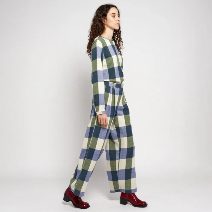 Bobo Choses Woman Plaid Check Tailoring Pants Navy Blue