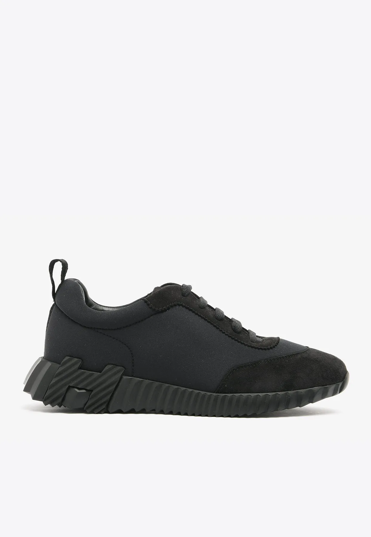 Bouncing Low-Top Sneakers in Black Satin and Suede