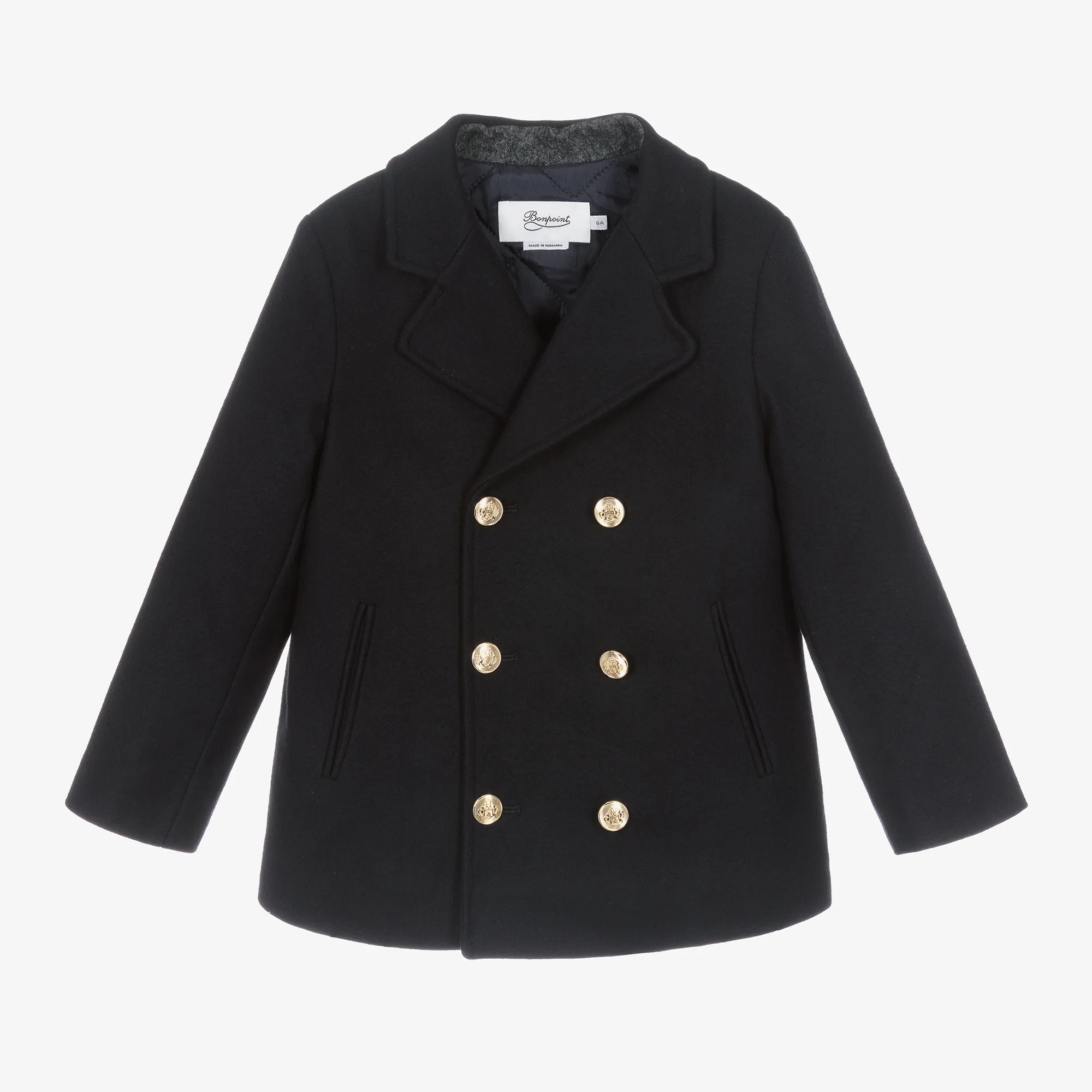 Boys Navy Blue Wool Peacoat