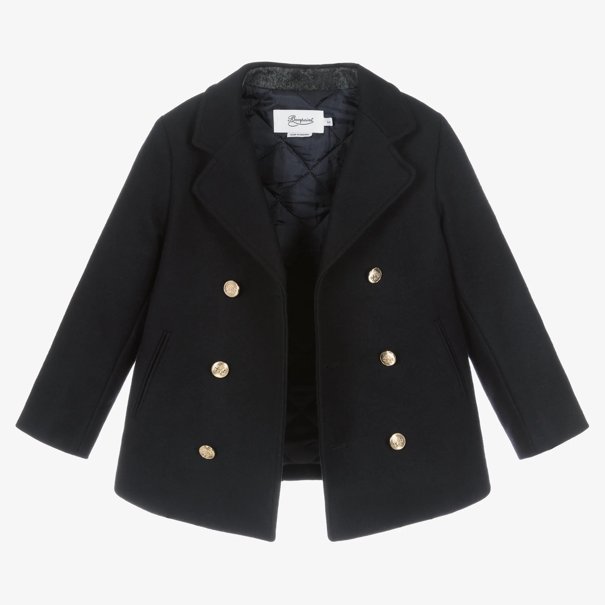 Boys Navy Blue Wool Peacoat