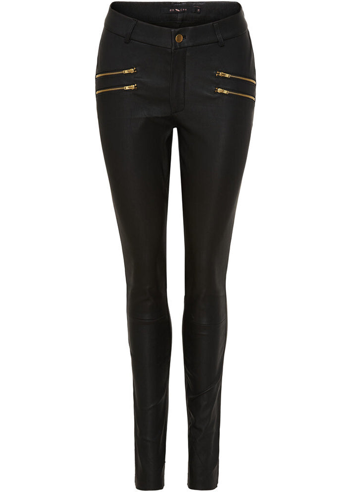 BTF CPH Stretch Jeans with zip pockets 10642 Skindbukser - Black with gold