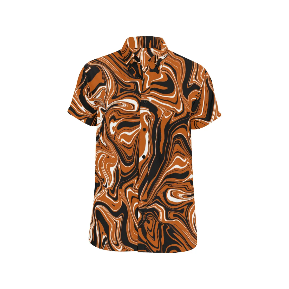 Burnt Orange, Black and White Abstract Melt Men's Big & Tall Short Sleeve Button Up Shirt