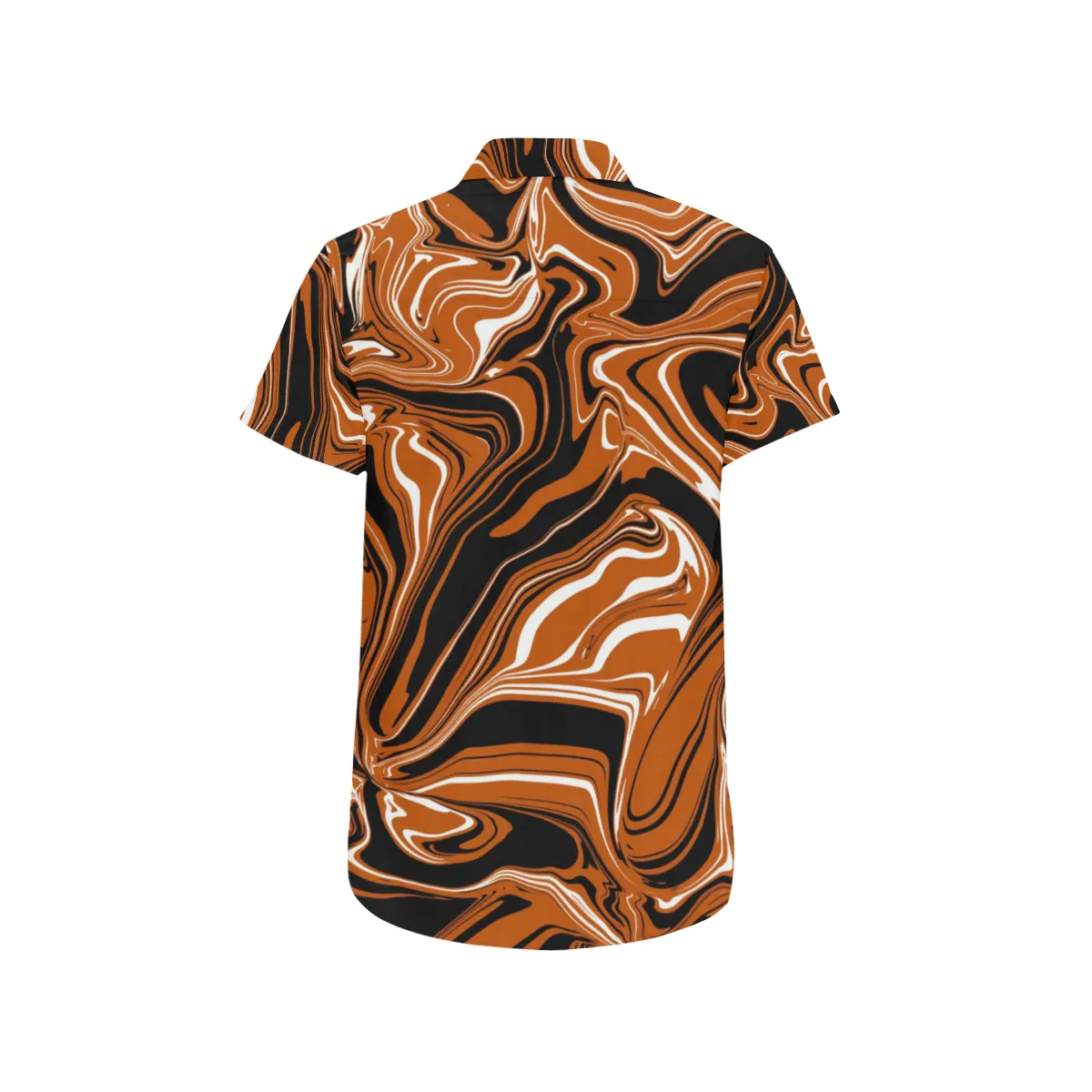 Burnt Orange, Black and White Abstract Melt Men's Big & Tall Short Sleeve Button Up Shirt