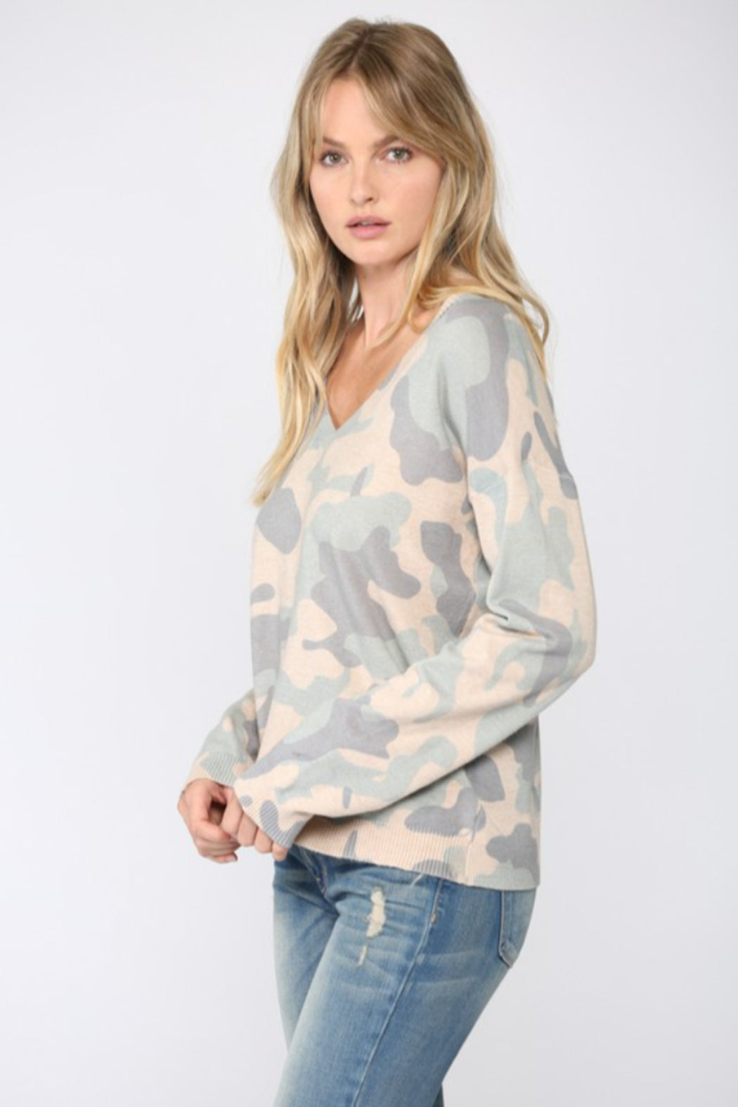 Camo V-neck Sweater