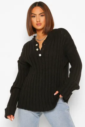 Chunky Rib Grandad Collar Sweater