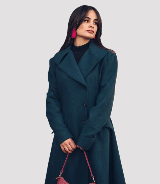 Clarice Women's Long Green Wool Coat - Overcoat for Women