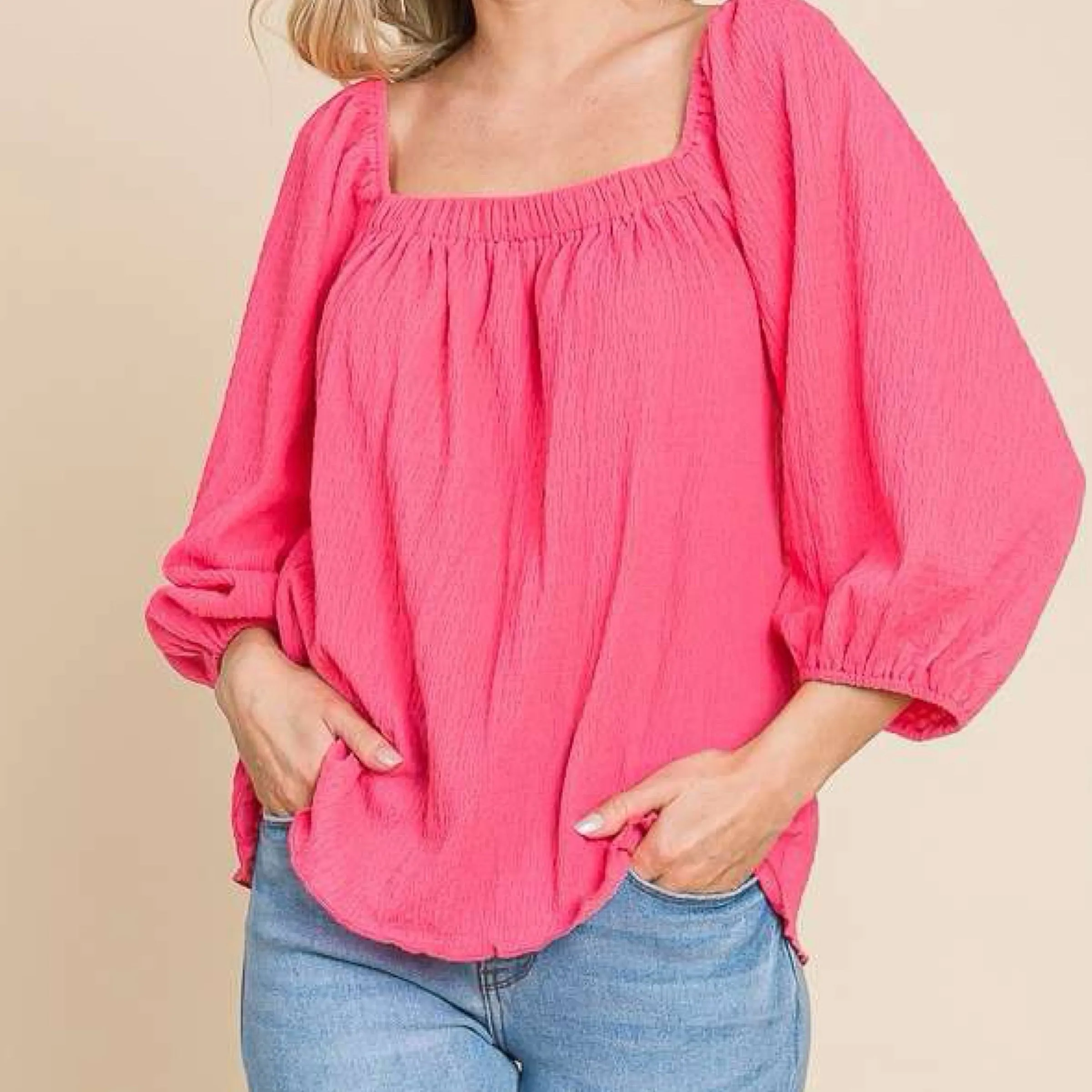 Coasting Through Solid Sleeve Top Hot Pink