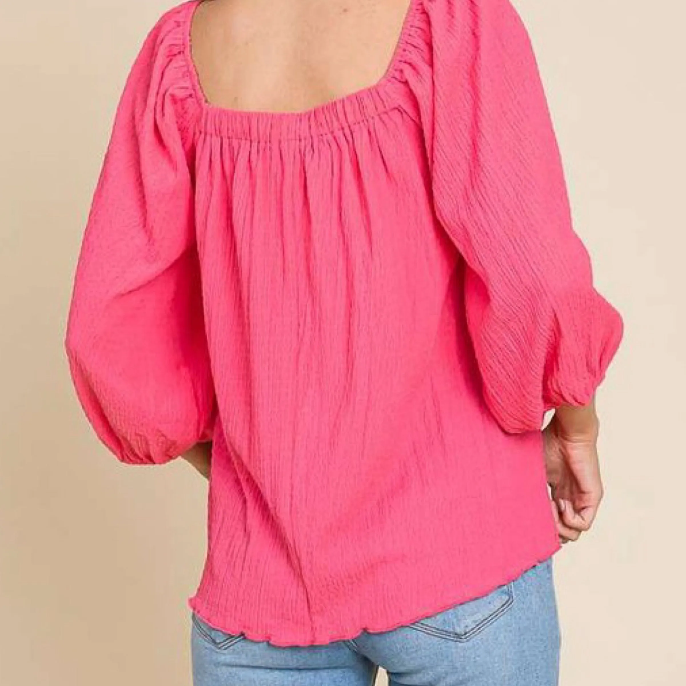 Coasting Through Solid Sleeve Top Hot Pink