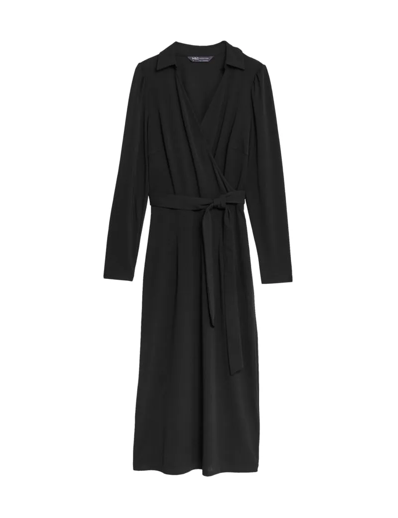 Collared Midi Wrap Dress