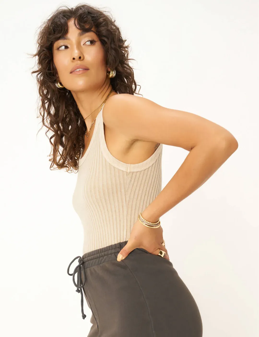 Cooper Sweater Rib Tank, Oyster Beige