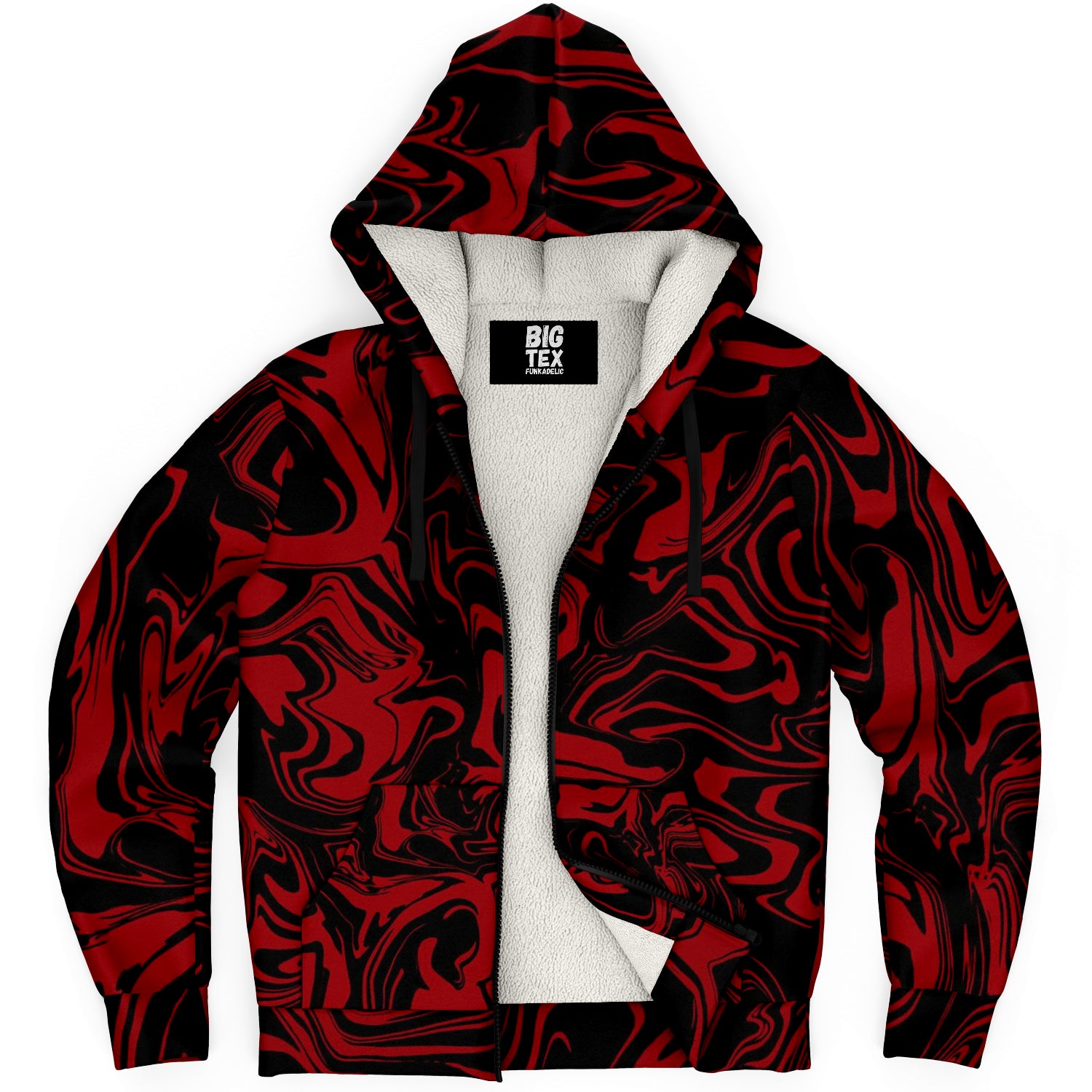 Crimson Red and Black Abstract Melt Sherpa Hoodie