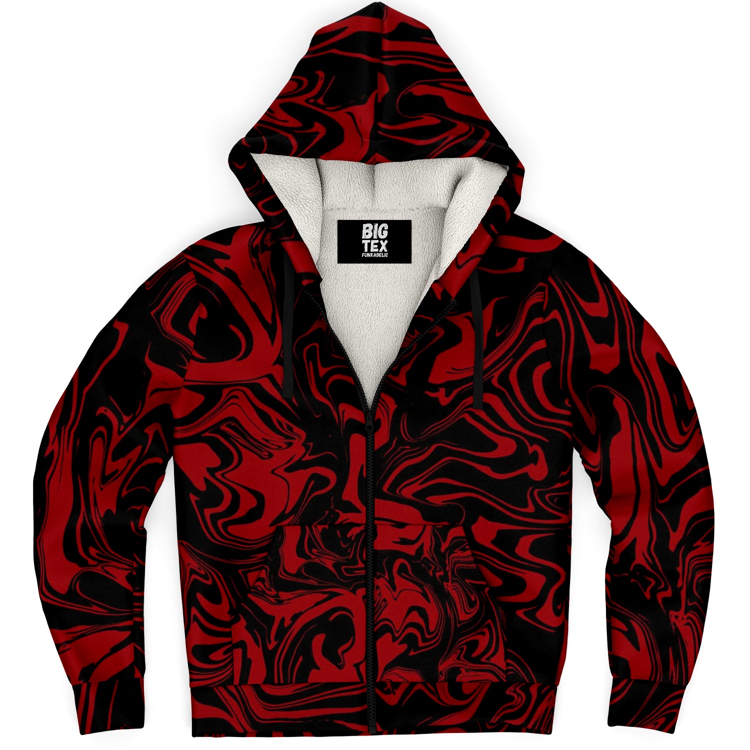 Crimson Red and Black Abstract Melt Sherpa Hoodie