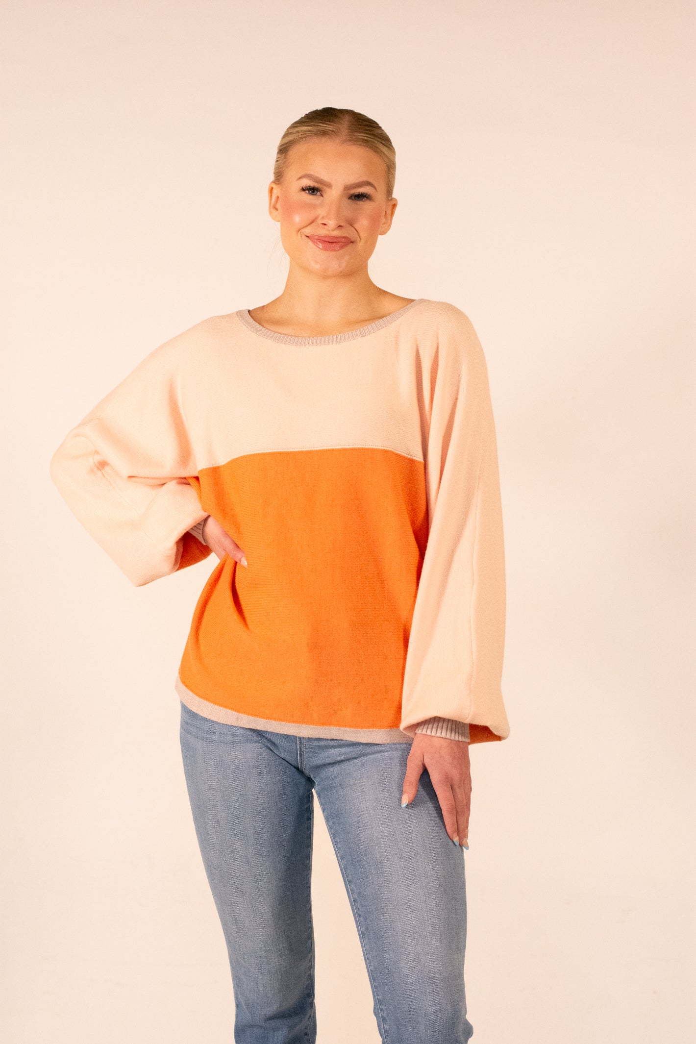 Delightful Beauty Color Block Crew Neck Sweater